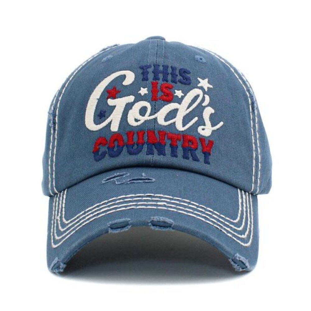 Womens This is God's Country Vintage Ballcap Baseball Cap Hat Distressed Blue
